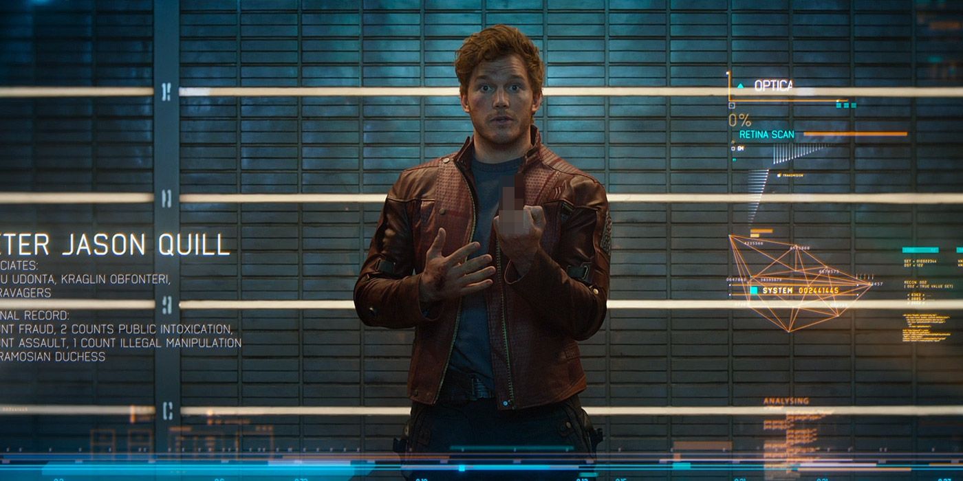 Peter flipping off the cops in Guardians of the Galaxy
