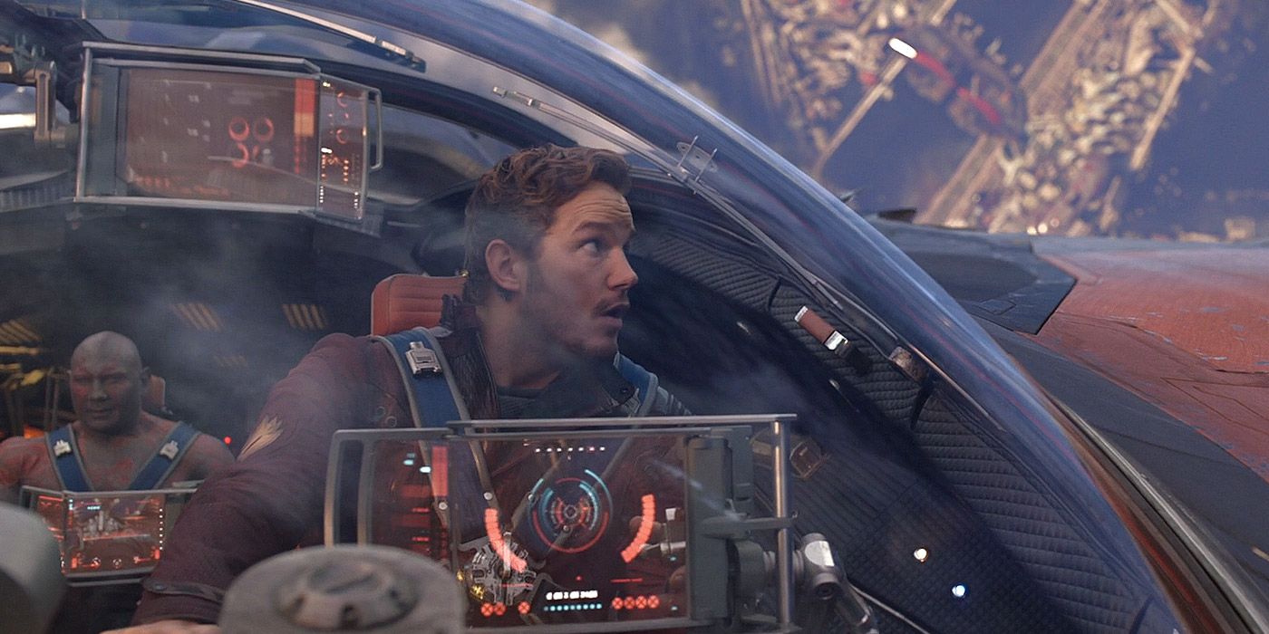 Peter flying a ship in Guardians of the Galaxy