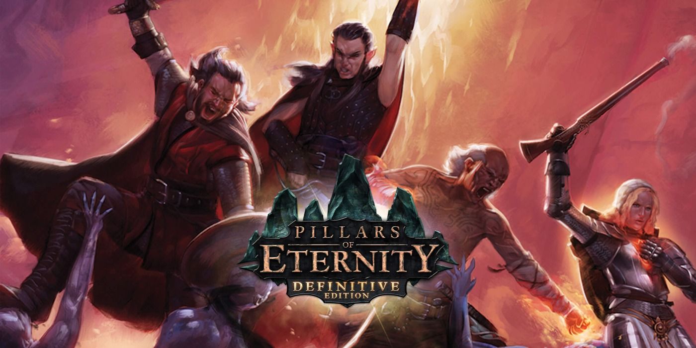 Promo art for Pillars of Eternity: Definitive Edition with heroes rallying for battle.