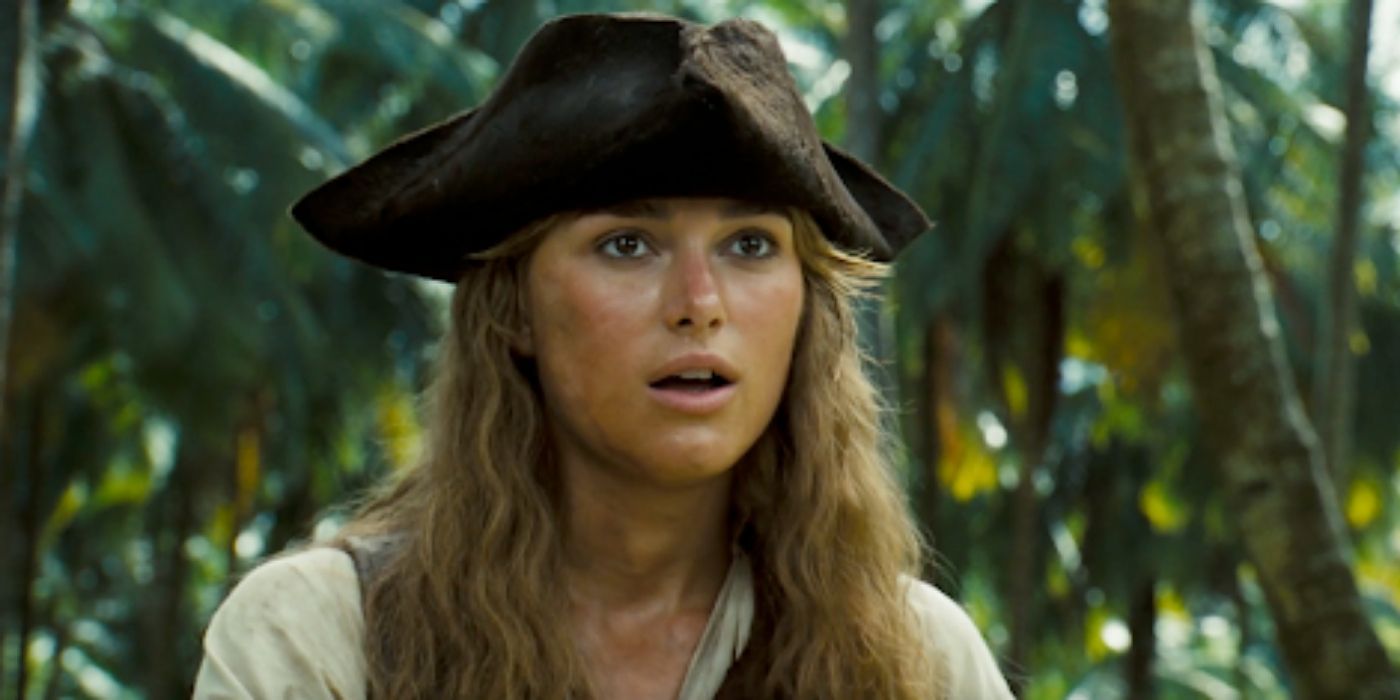Elizabeth looking confused while on a jungle in Pirates of the Caribbean 2