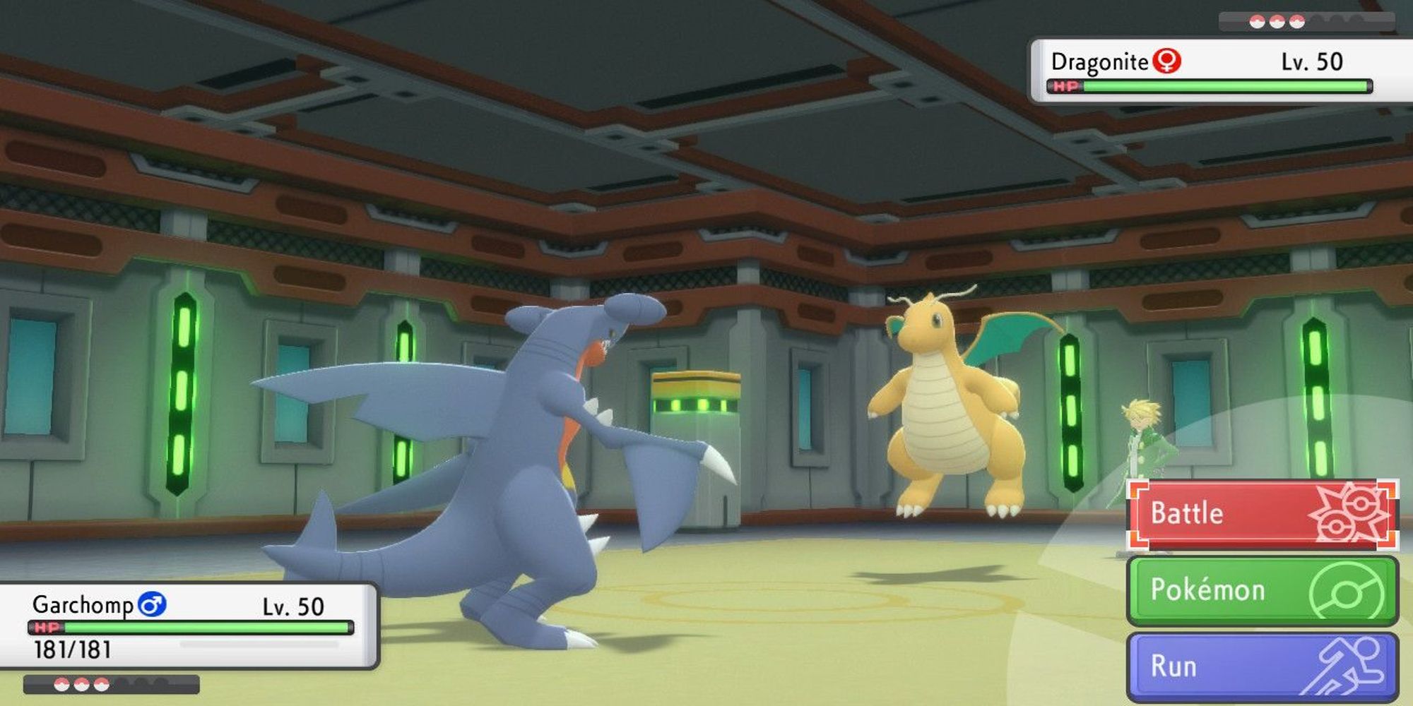 Dragonite fights Garchomp in the Battle Tower in Pokémon BDSP