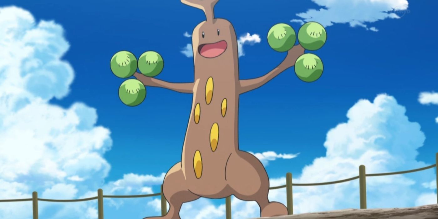 Sudowoodo comemorando no anime Pokémon