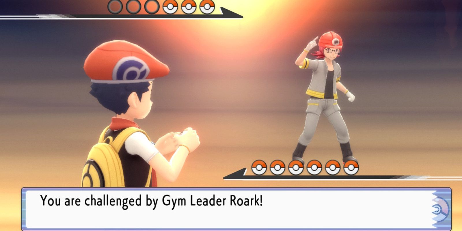 Players challenge Gym Leader Roark to a battle in Pokemon Brilliant Diamond and Shining Pearl.