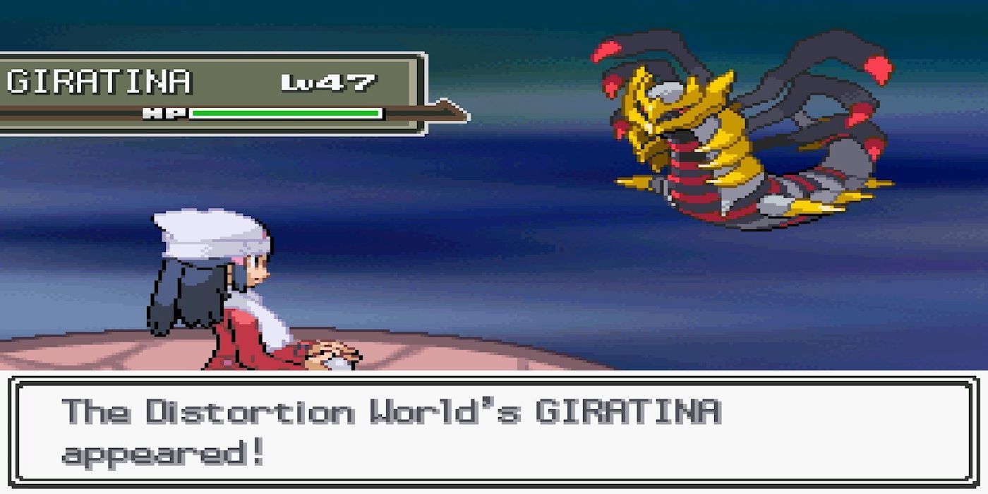 Dawn fighting Giratina in Pokemon Platinum
