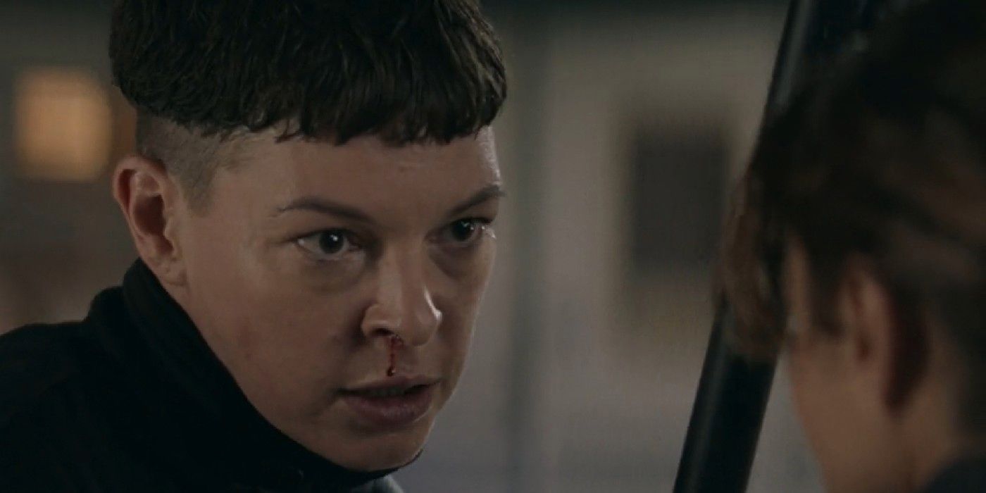 Pollyanna McIntosh as Jadis with a nose-bleed in Walking Dead World Beyond