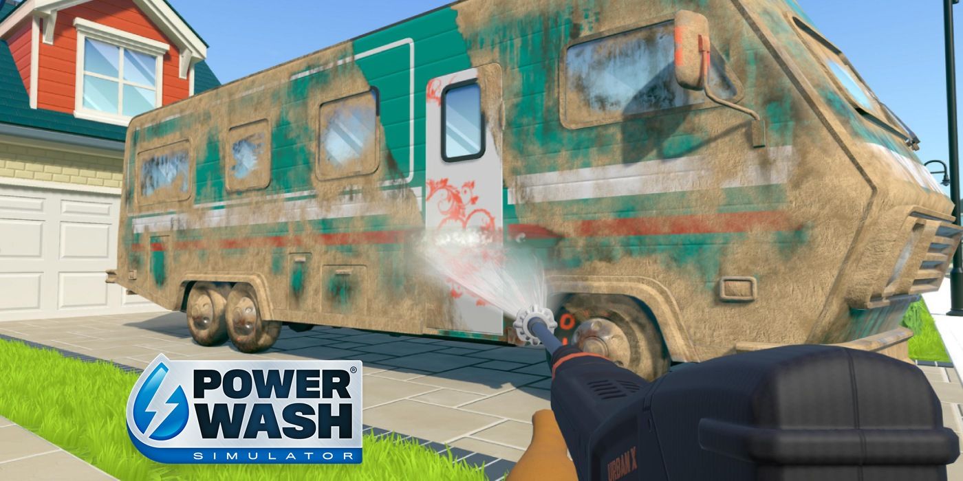 Someone cleaning a camper in Power Wash Simulator.