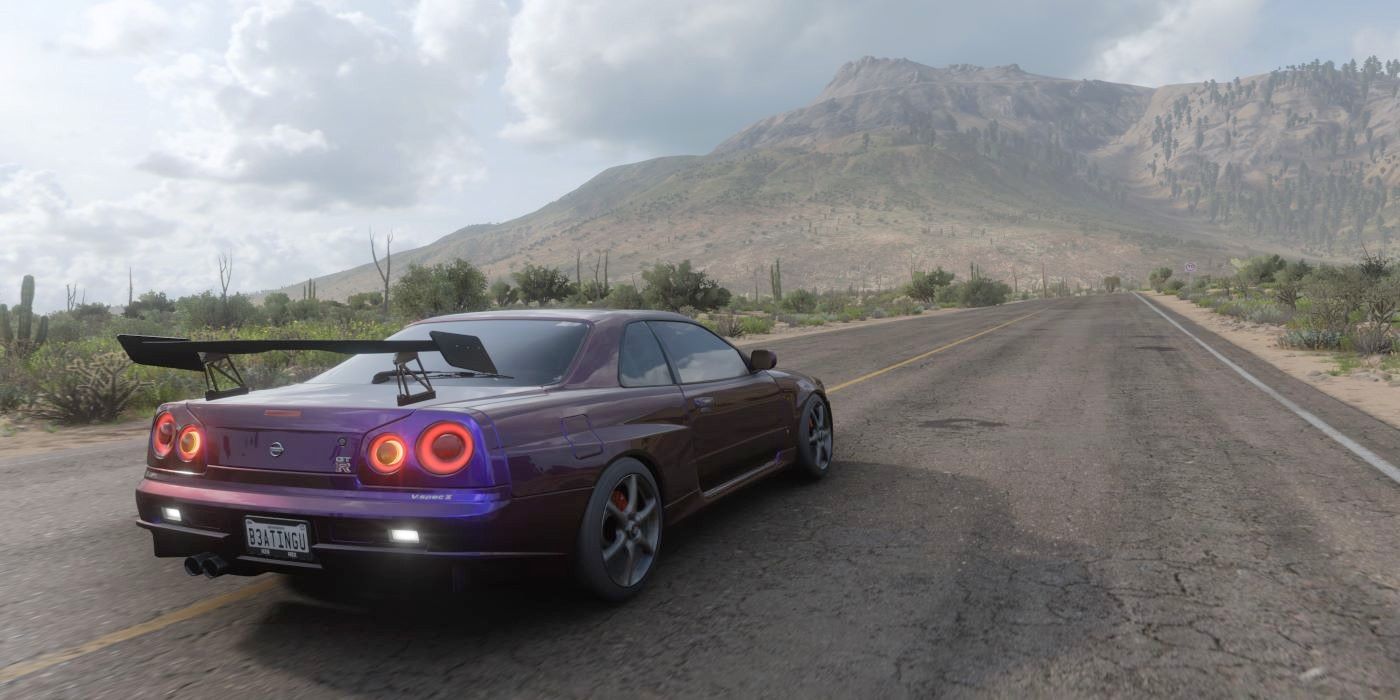 A car on the road in Forza Horizon 5.