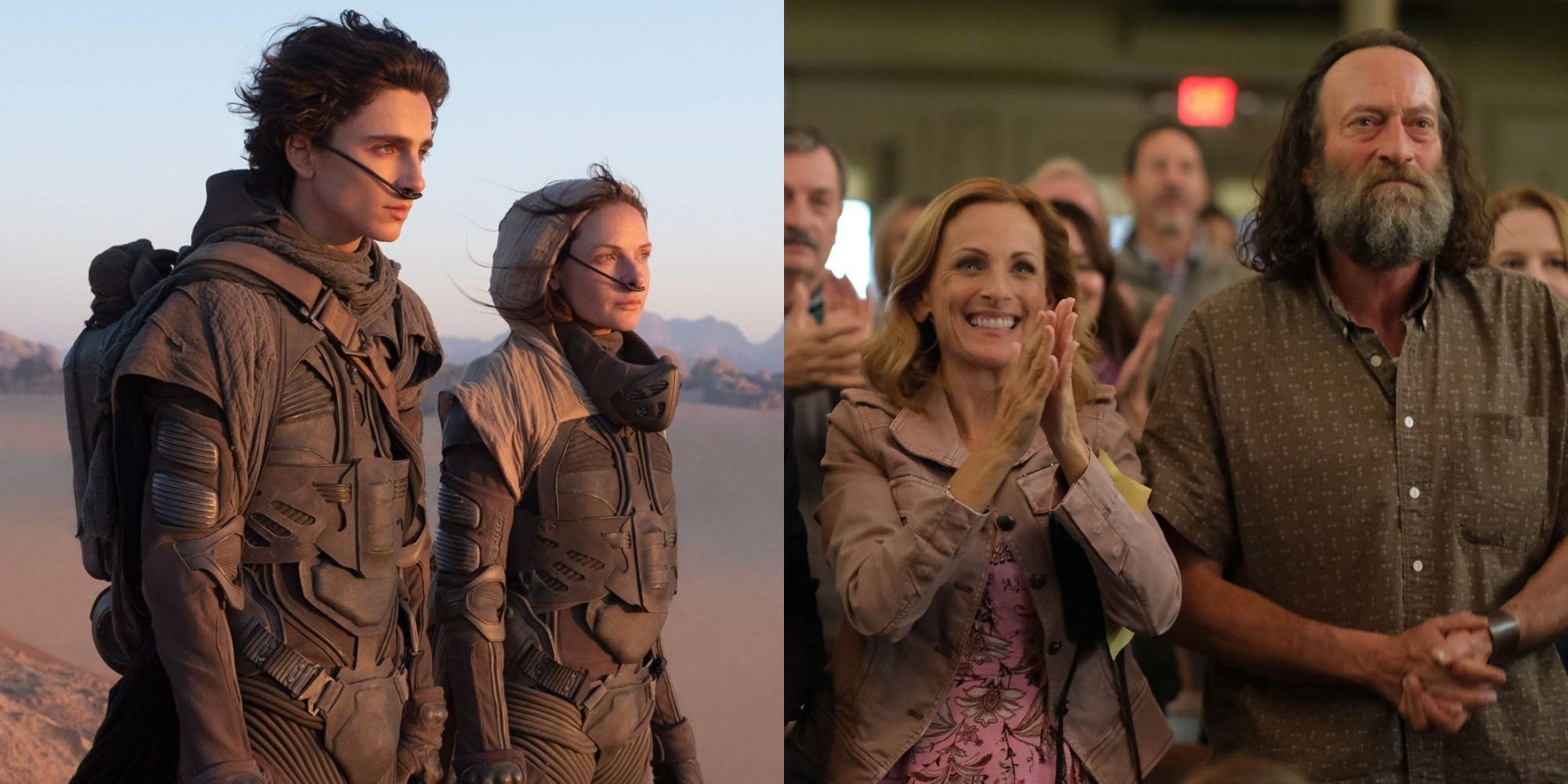 Timothée Chalamet and Rebecca Ferguson in Dune and Marlee Matlin and Troy Kotsur in CODA