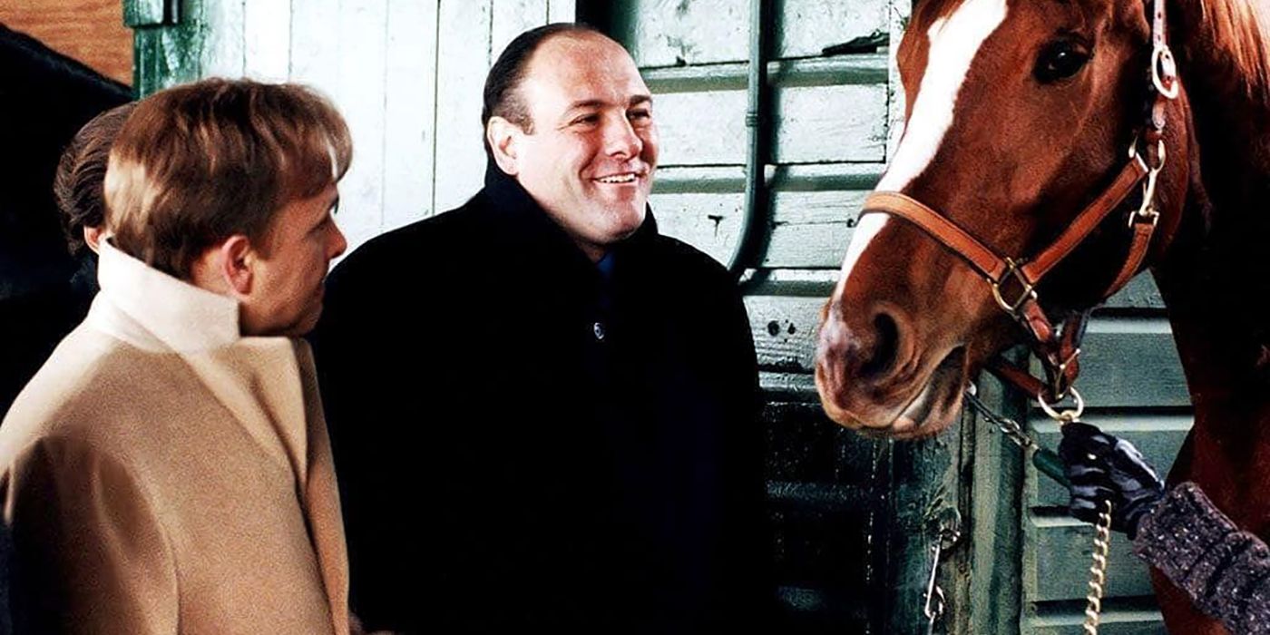 Ralphie and Tony in The Sopranos look at a horse.