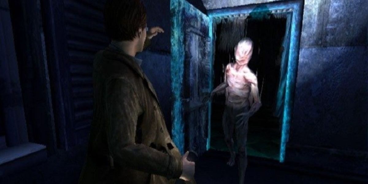 Raw Shock bursts out of a door in Silent Hill Shattered Memories