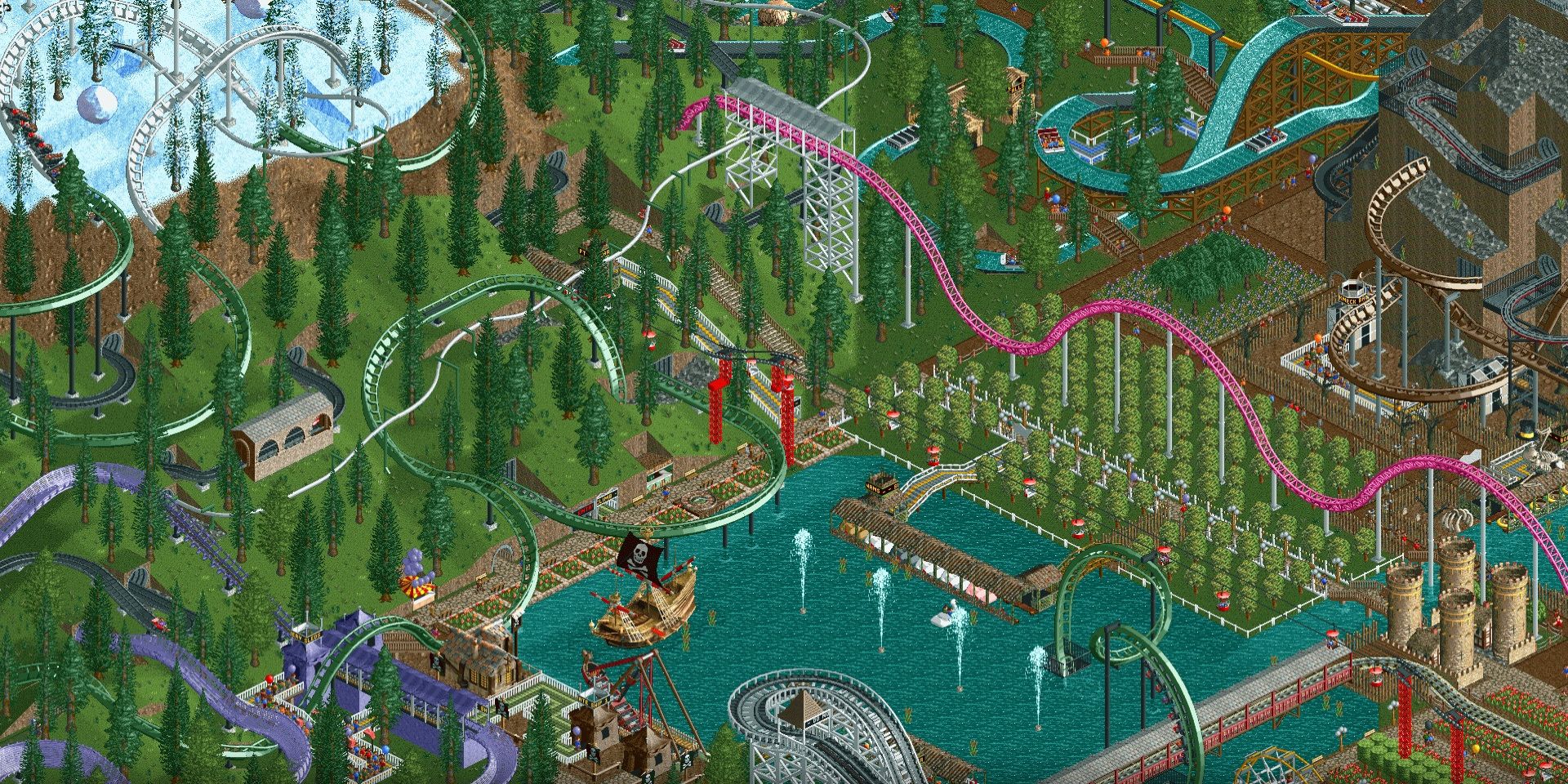 A screenshot of the video game RollerCoaster Tycoon 2.