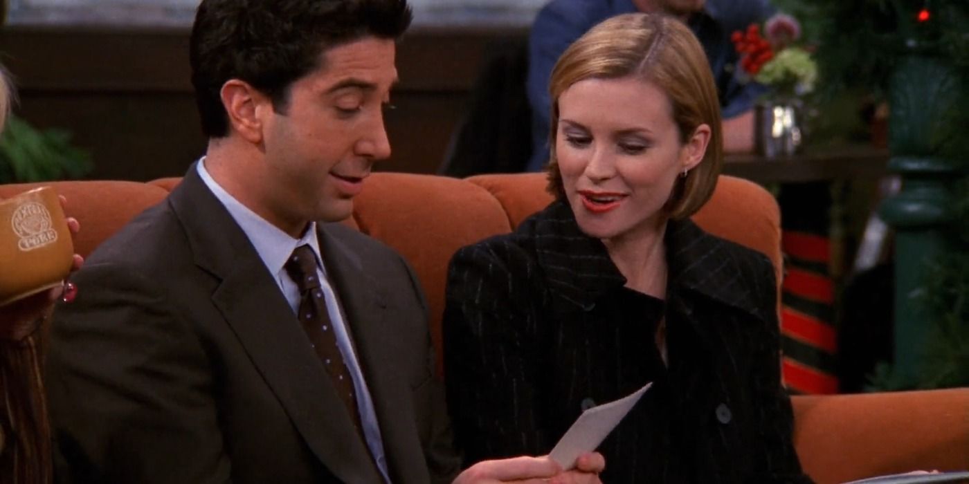 Ross and Mona sitting in Central Perk in Friends