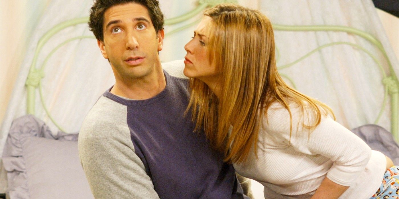Ross and Rachel in Rachel's room in Friends