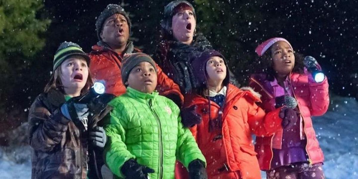 The kids in Santa Hunters (2014) looking shocked in the snow 