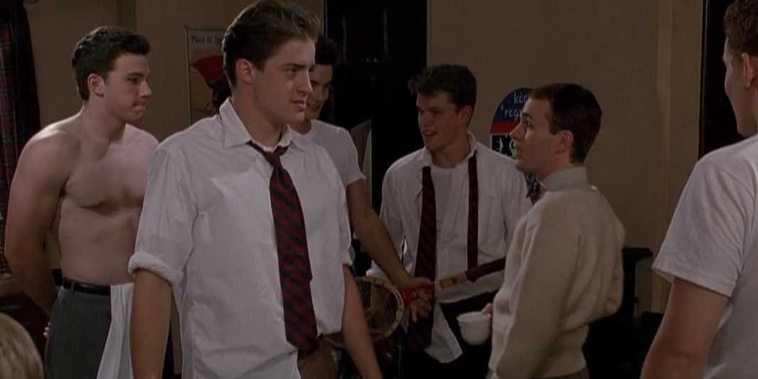 Matt Damon and Ben Affleck get changed out of their scholl unifroms with Brendan Fraser in School Ties