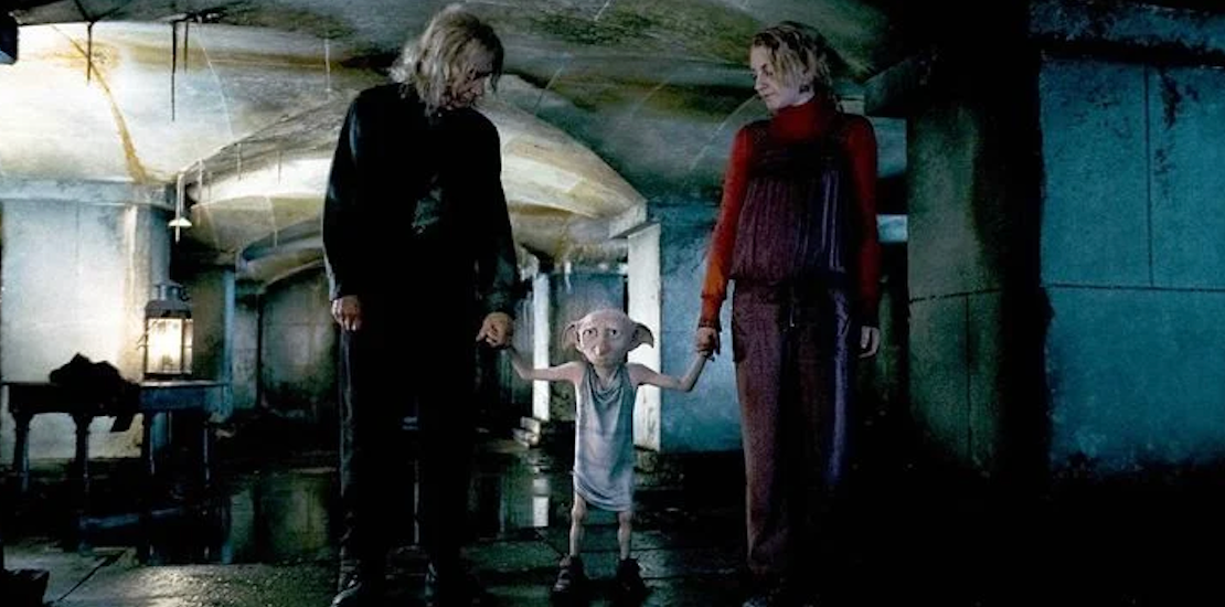 Luna Lovegood escaping with Dobby