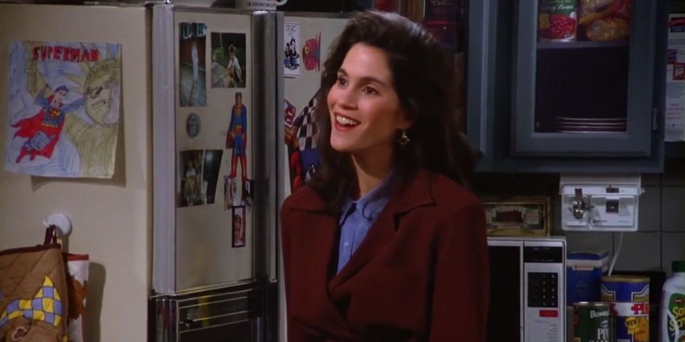 Jane smiling in Jerry's apartment on Seinfeld