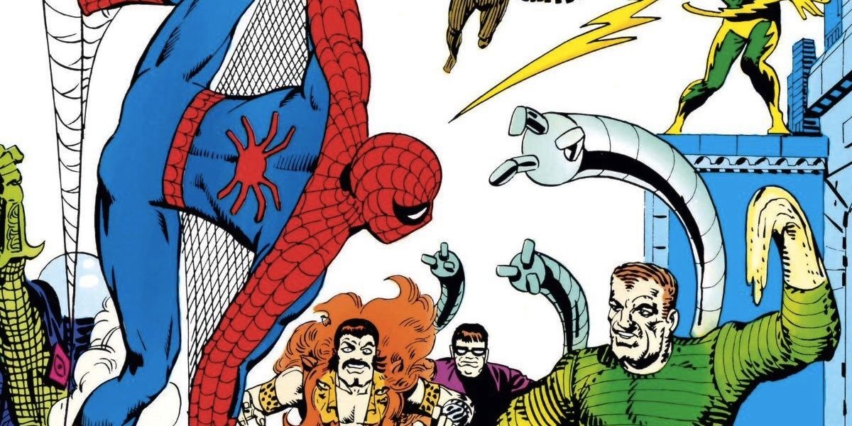 Spider-Man fighting the Sinister Six in Marvel Comics.