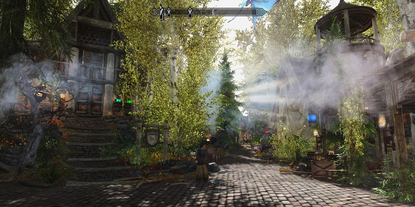 A heavily modded Whiterun in Skyrim