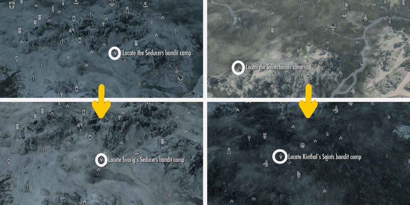 Four different Saints and Seducer Bandit Camp Map Locations