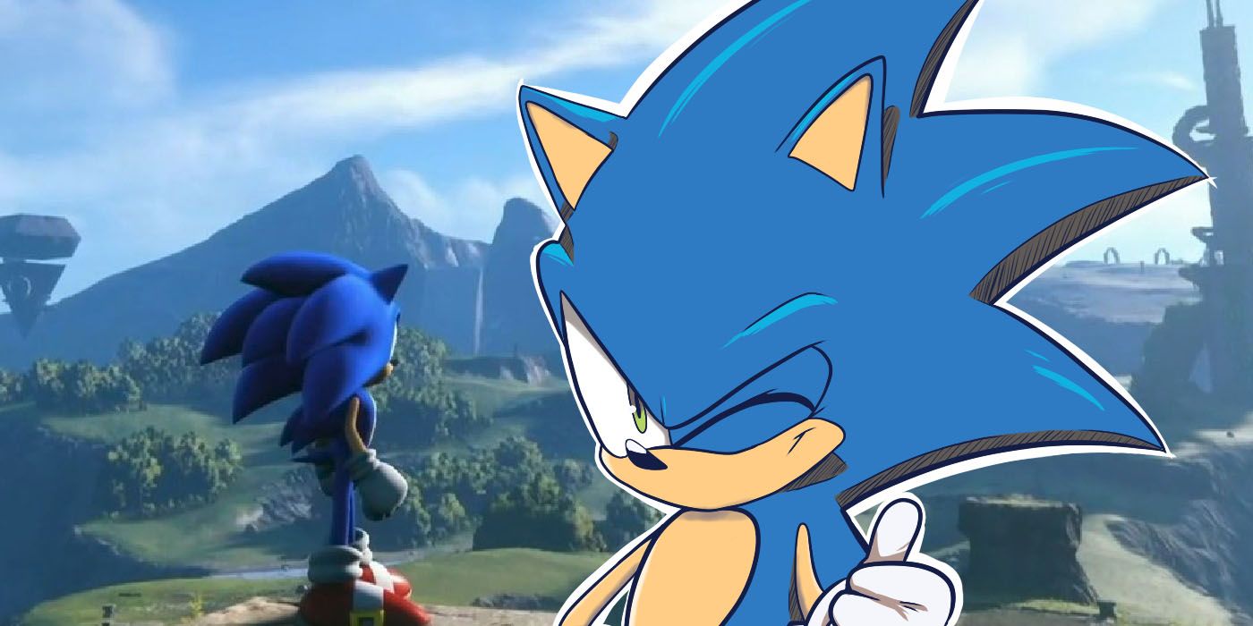 Split image of Sonic the Hedgehog in Sonic Frontiers and the Sonic Comic