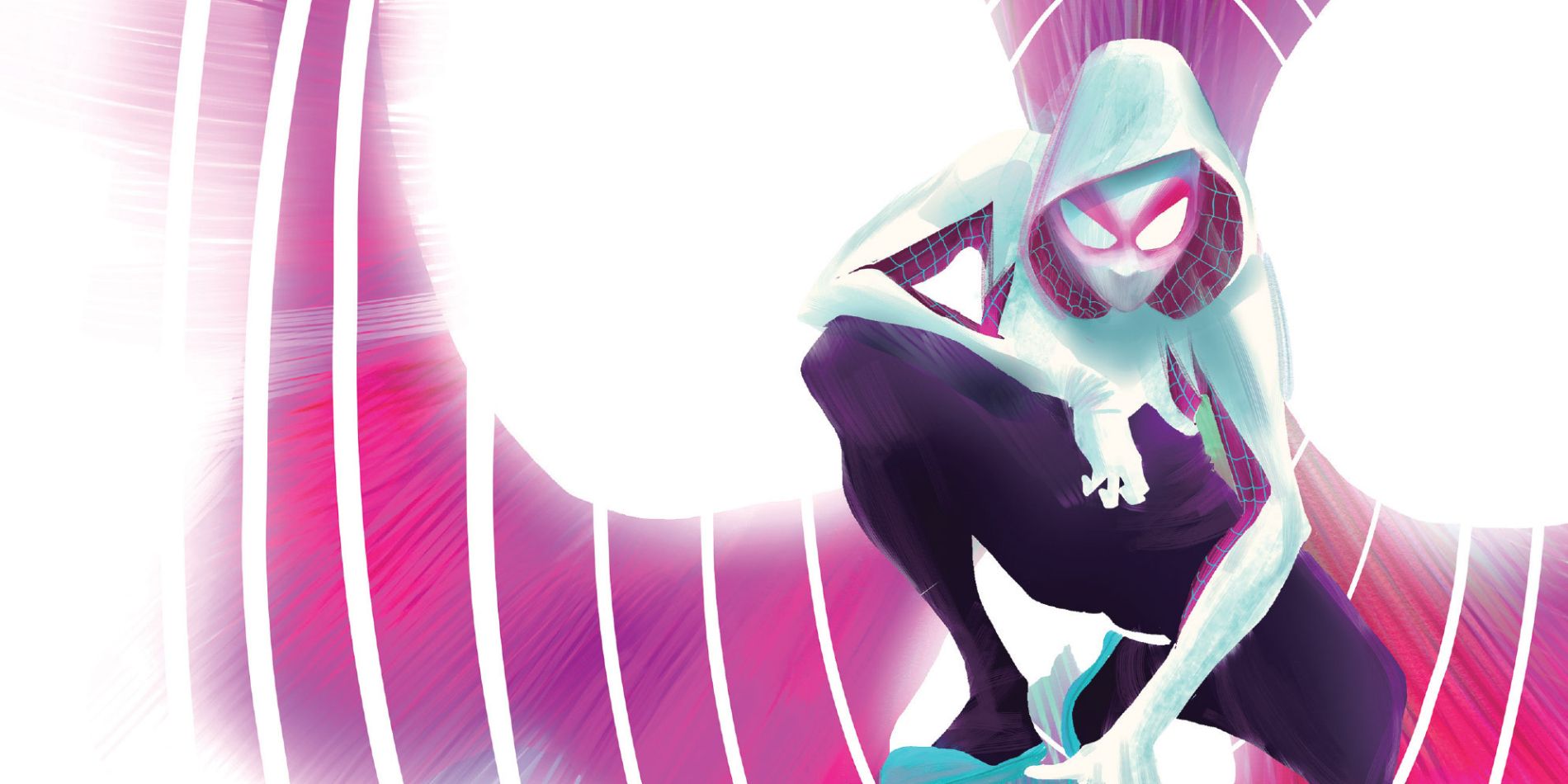 Spider-Gwen upon a perch in cover art for Spider-Gwen comics