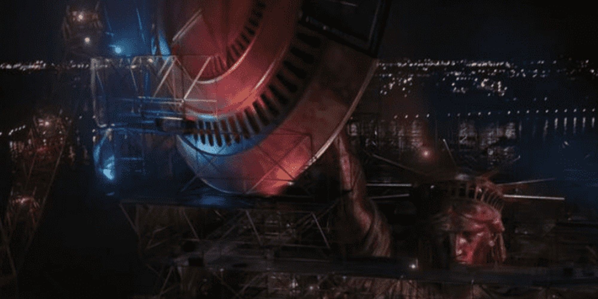 The Statue of Liberty with the Captain America shield in Spider-Man: No Way Home.