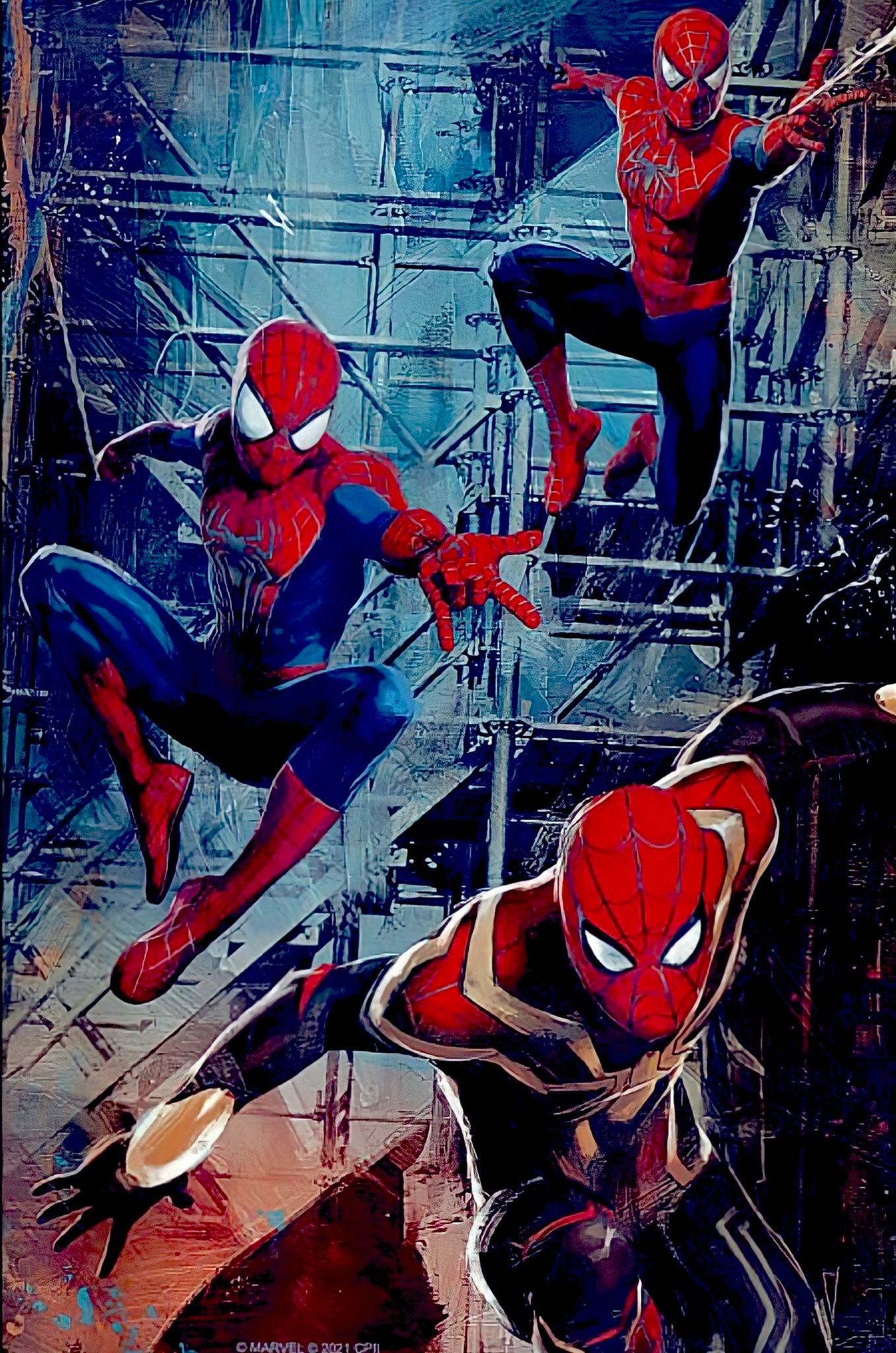 Spider-Man No Way Home Three Spideys Fight Artwork