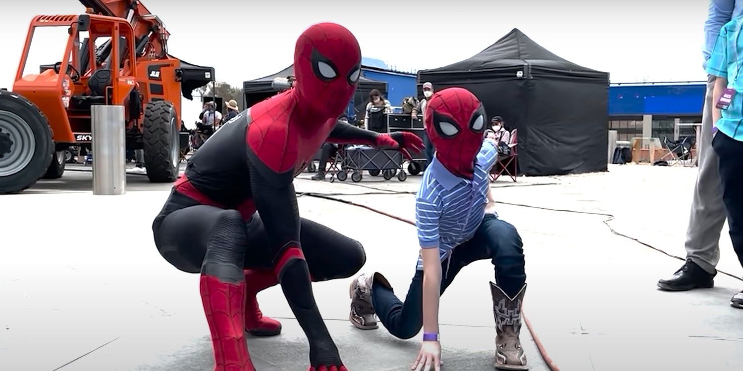 No Way Home BTS Video Shows Tom Holland Teaching Young Fan a Spidey Pose