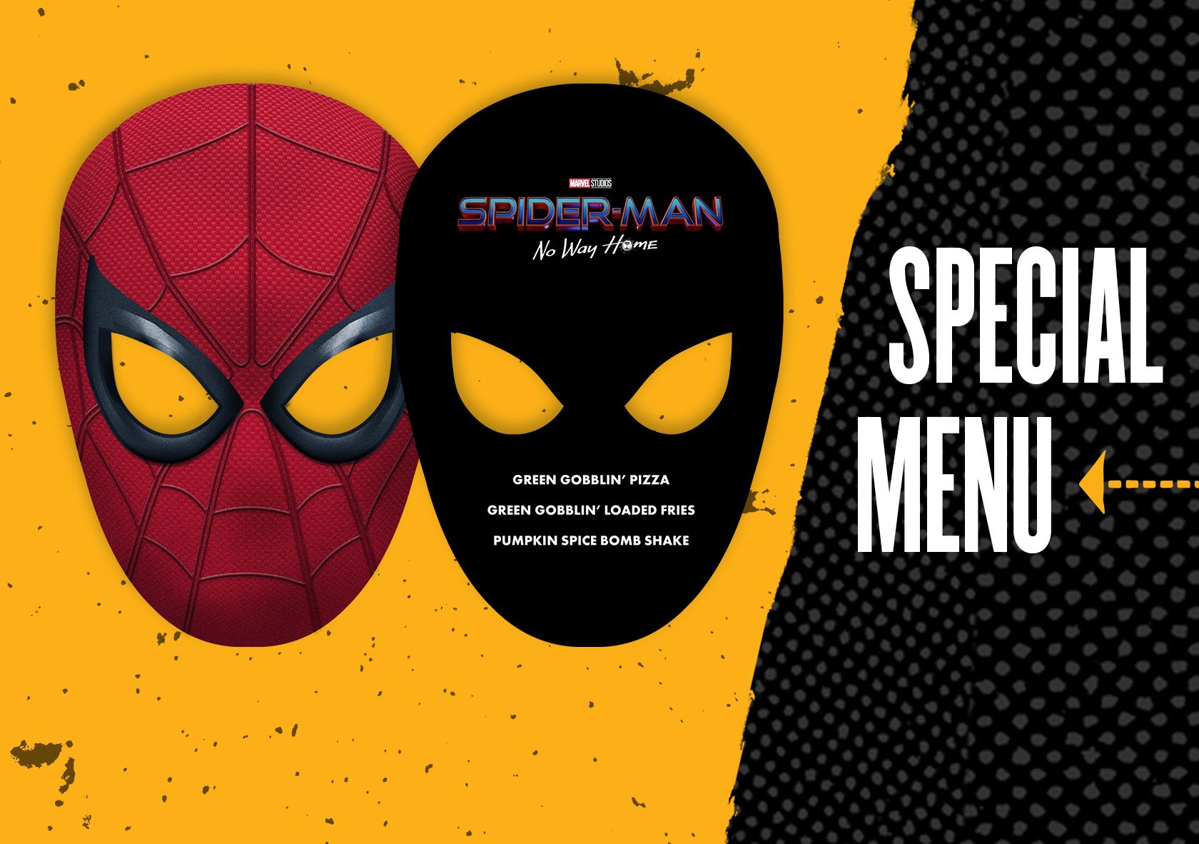 Alamo Drafthouse Spider-Man themed menu mask