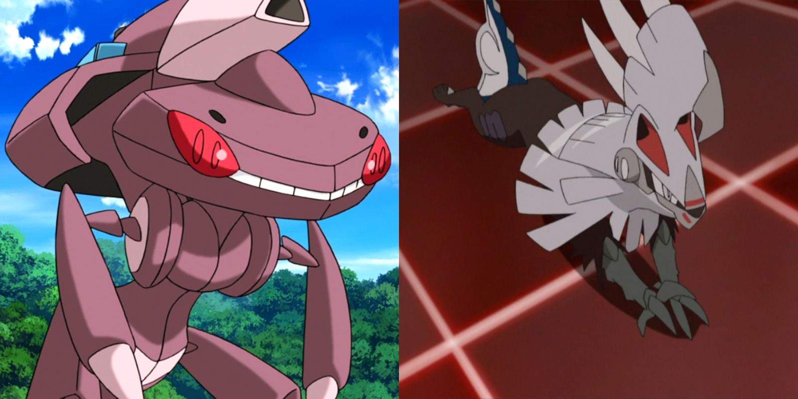 Split image of Genesect and Silvally from Pokemon