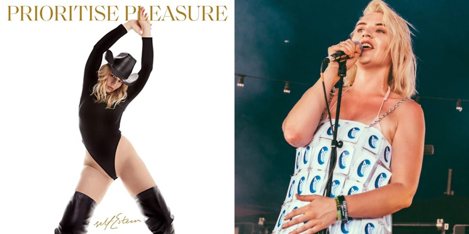 Split image of the album cover of Prioritise Pleasure and Self Esteem