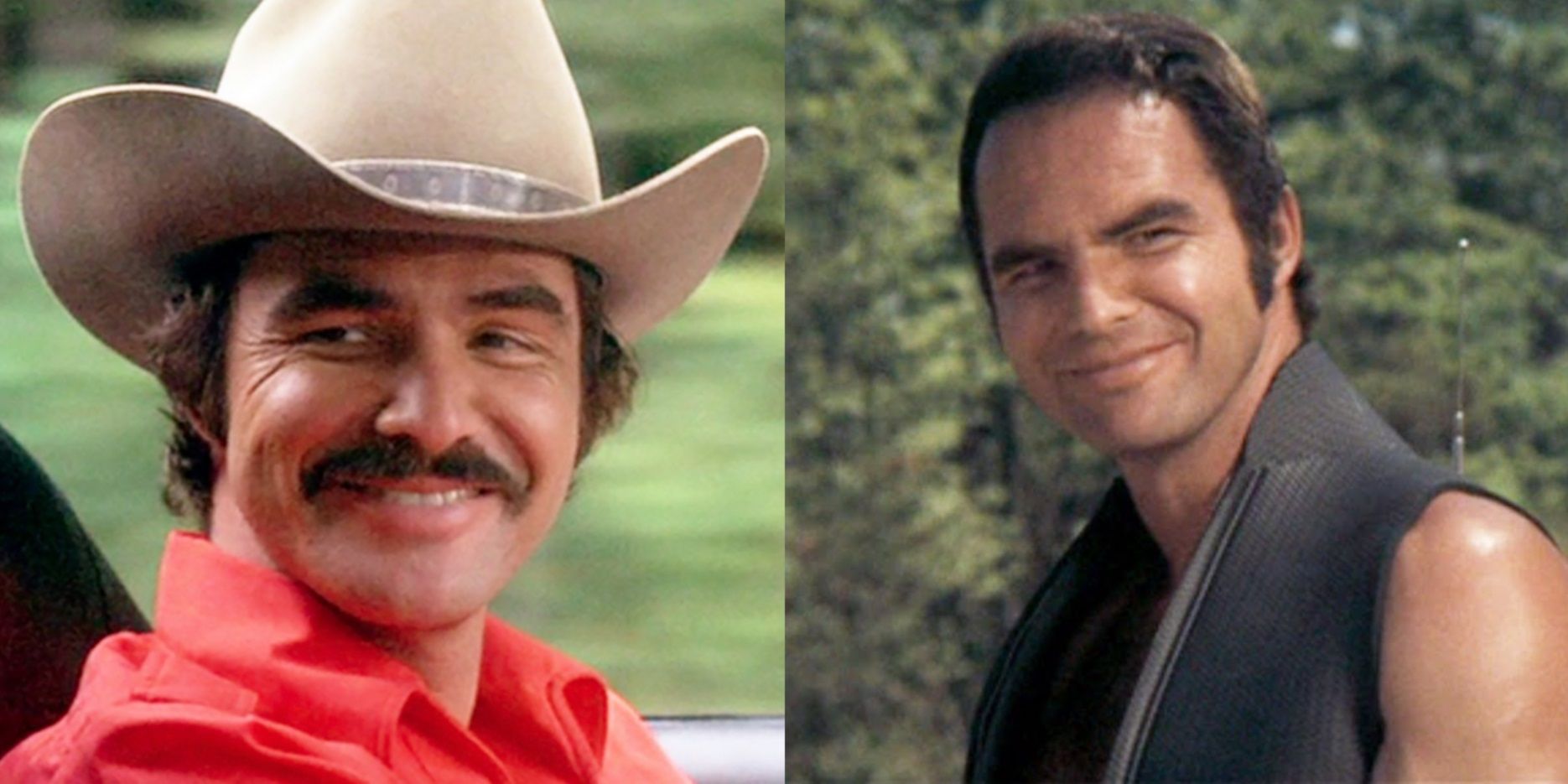 Split image of Burt Reynolds in Smokey and the Bandit and Deliverance