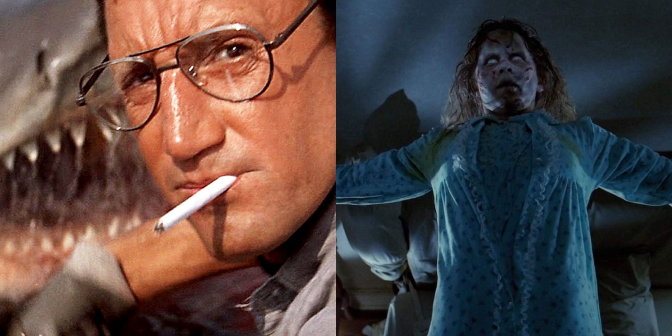 Split image of Chief Brody in Jaws and Regan in The Exorcist
