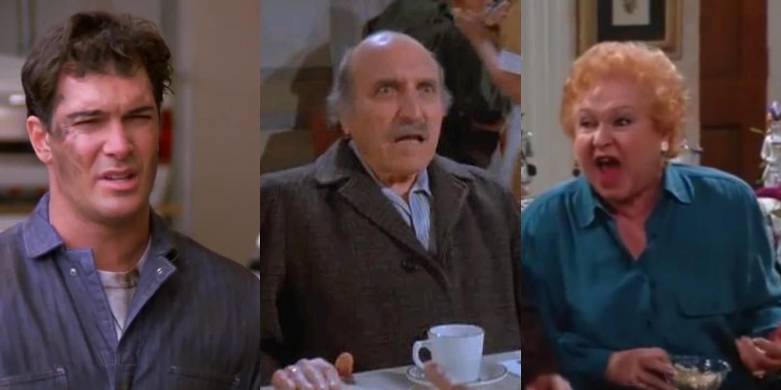 Split image of David Puddy, Uncle Leo, and Estelle Costanza in Seinfeld