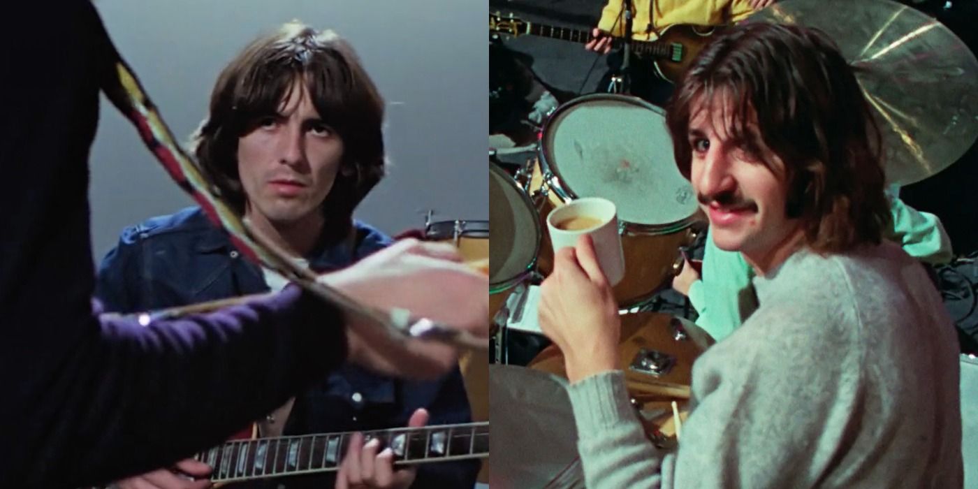 Split image of George and Ringo in The Beatles Get Back