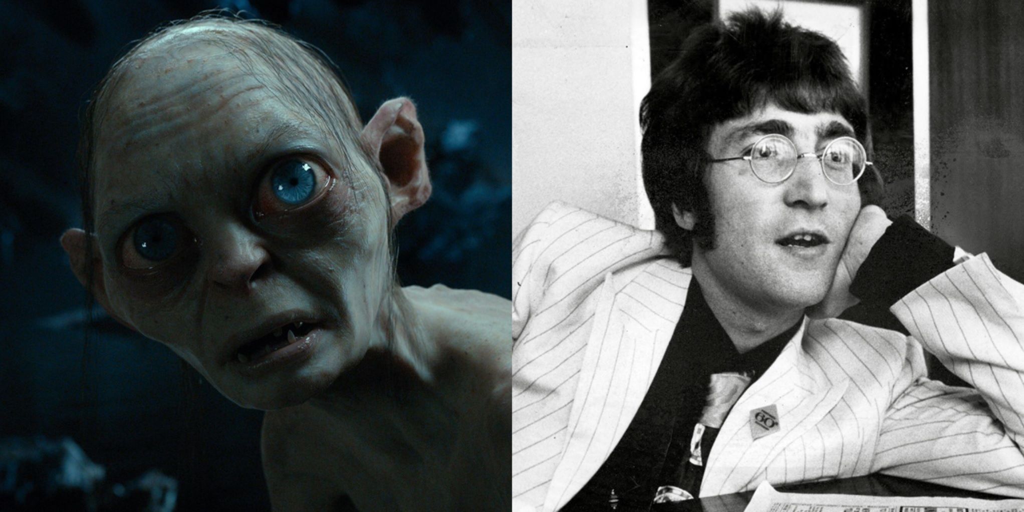 Split image of Gollum in The Lord of the Rings and John Lennon