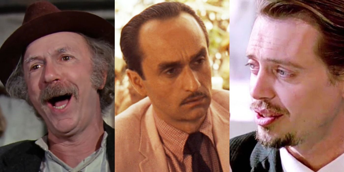 Split image of Grandpa Joe in Willy Wonka's Chocolate Factory, Fredo in The Godfather, and Mr. Pink in Reservoir Dogs