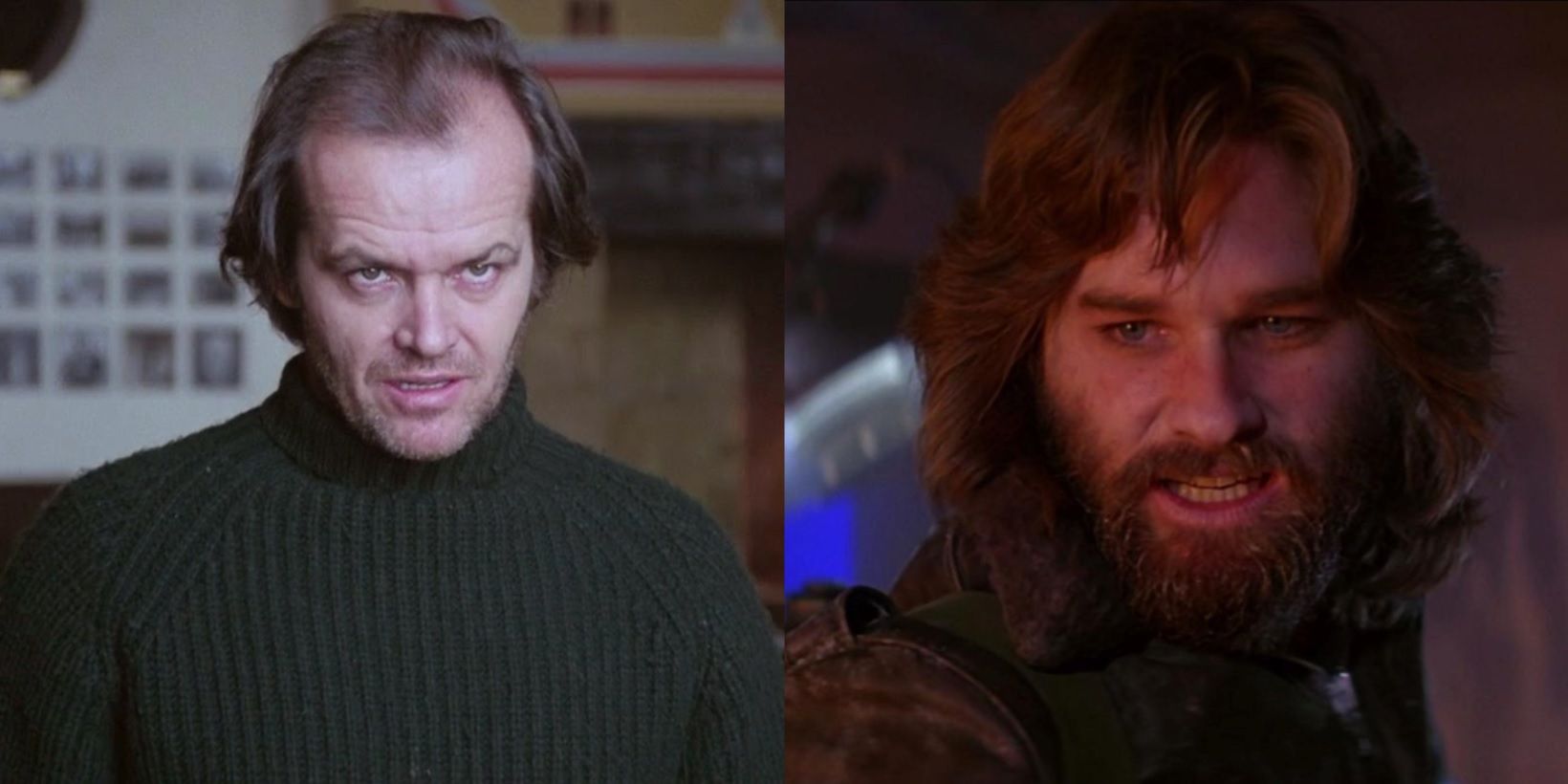 Split image of Jack Nicholson in The Shining and Kurt Russell in The Thing