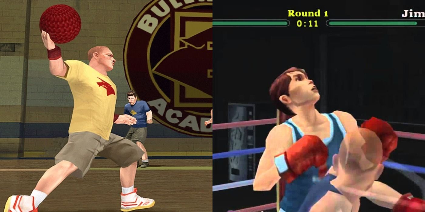 Split image of Jimmy playing dodgeball and Jimmy boxing