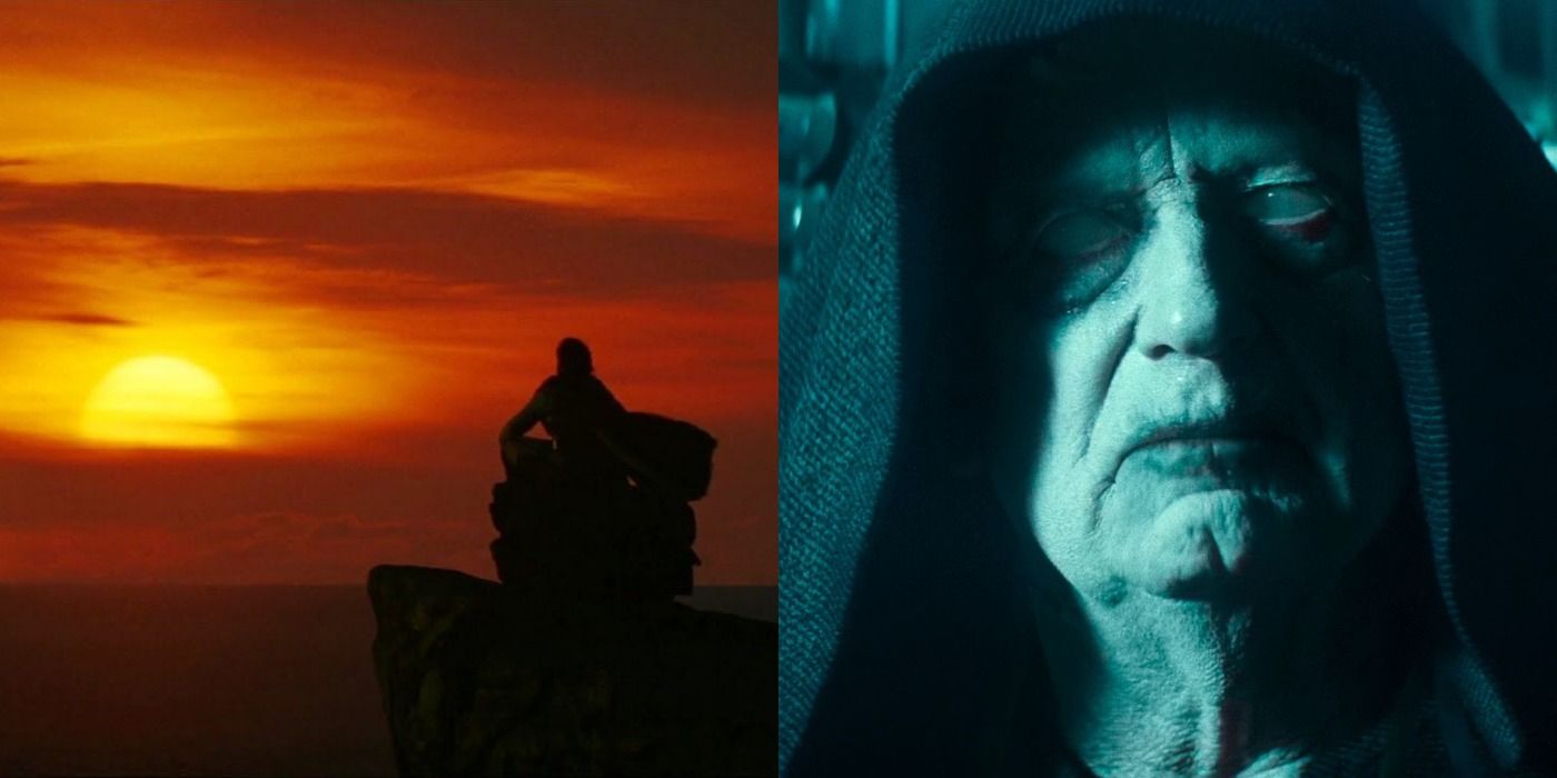 Split image of Luke Skywalker & Darth Sidious in Star Wars