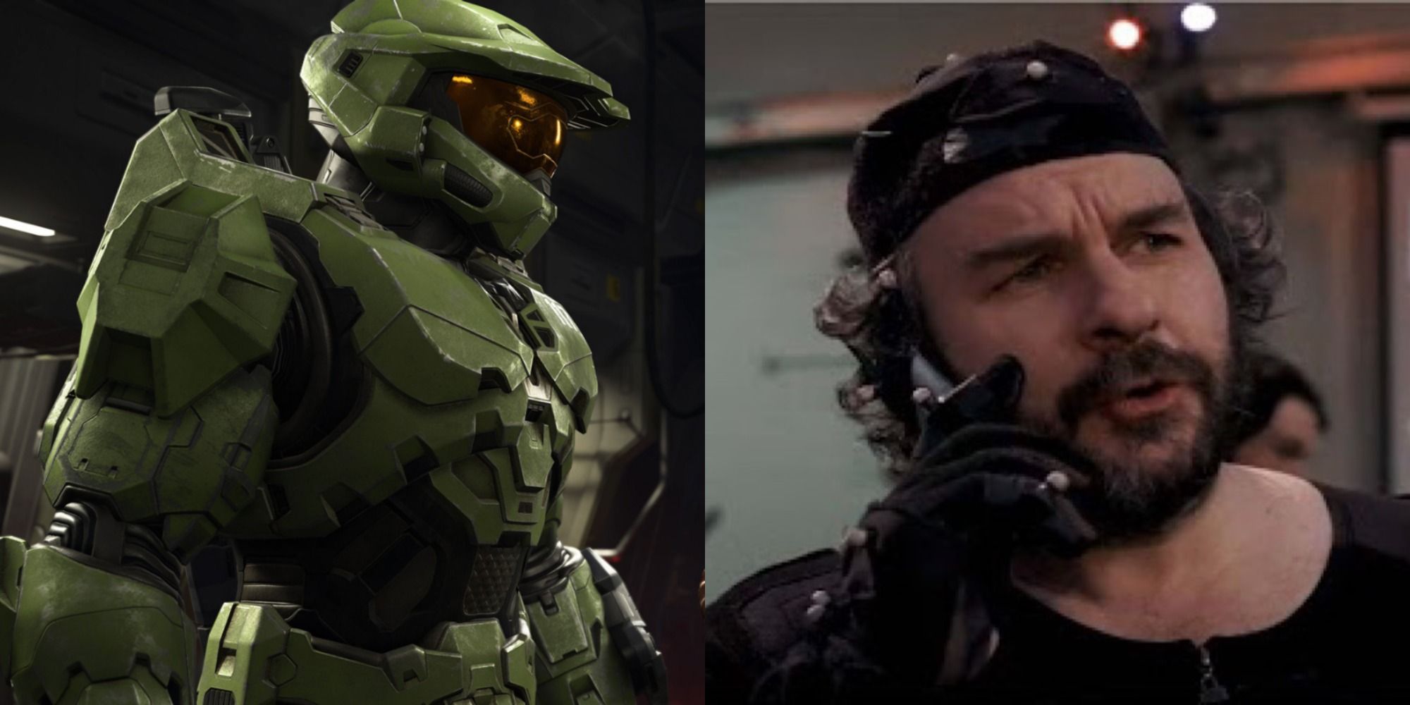 Split image of Master Chief and Peter Jackson