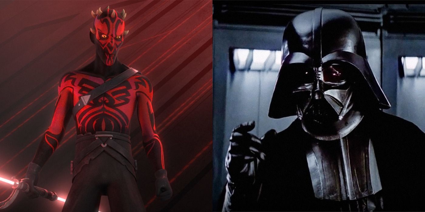 Split image of Maul and Darth Vader in Star Wars