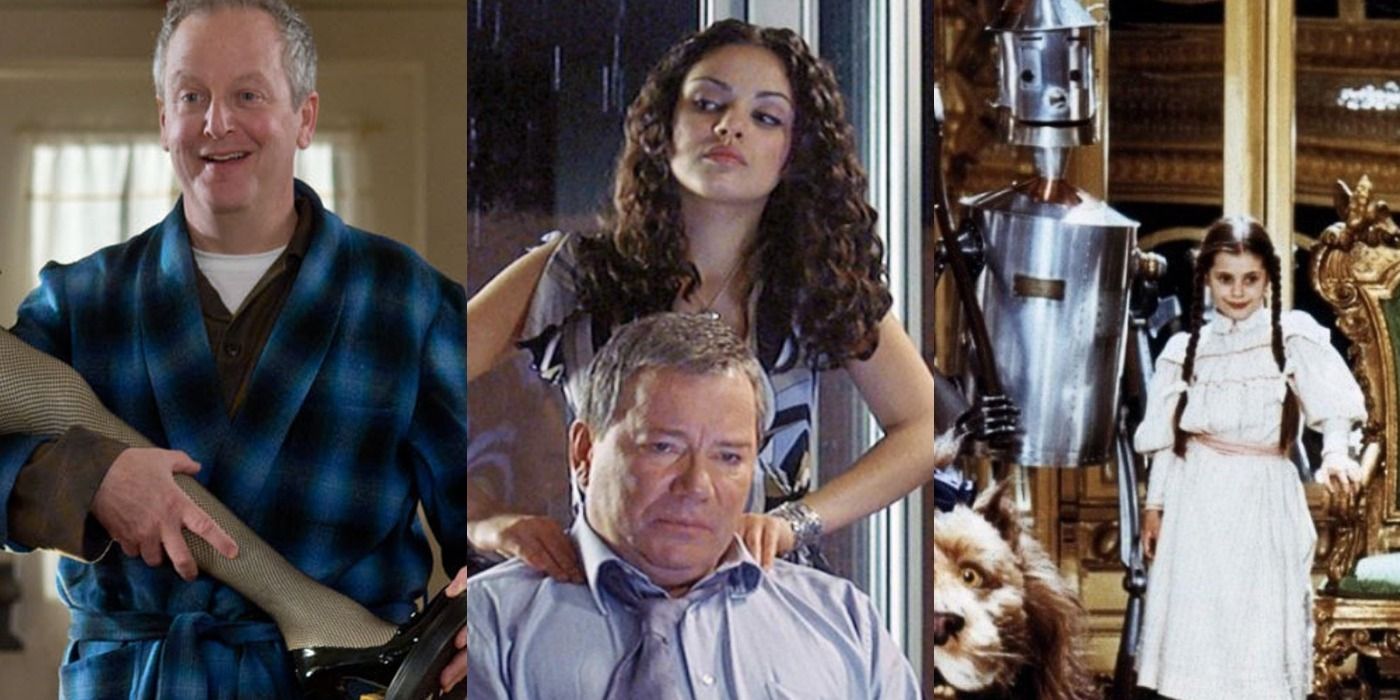 Split image of Mr Parker in A Christmas Story 2, Rachael in American Psycho 2, and Dorothy in Return To Oz