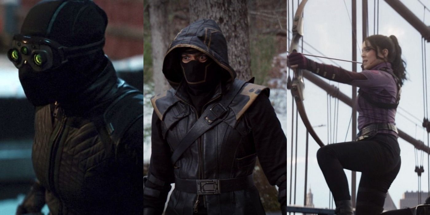 Split image of Yelena, Ronin and Kate in Hawkeye feature