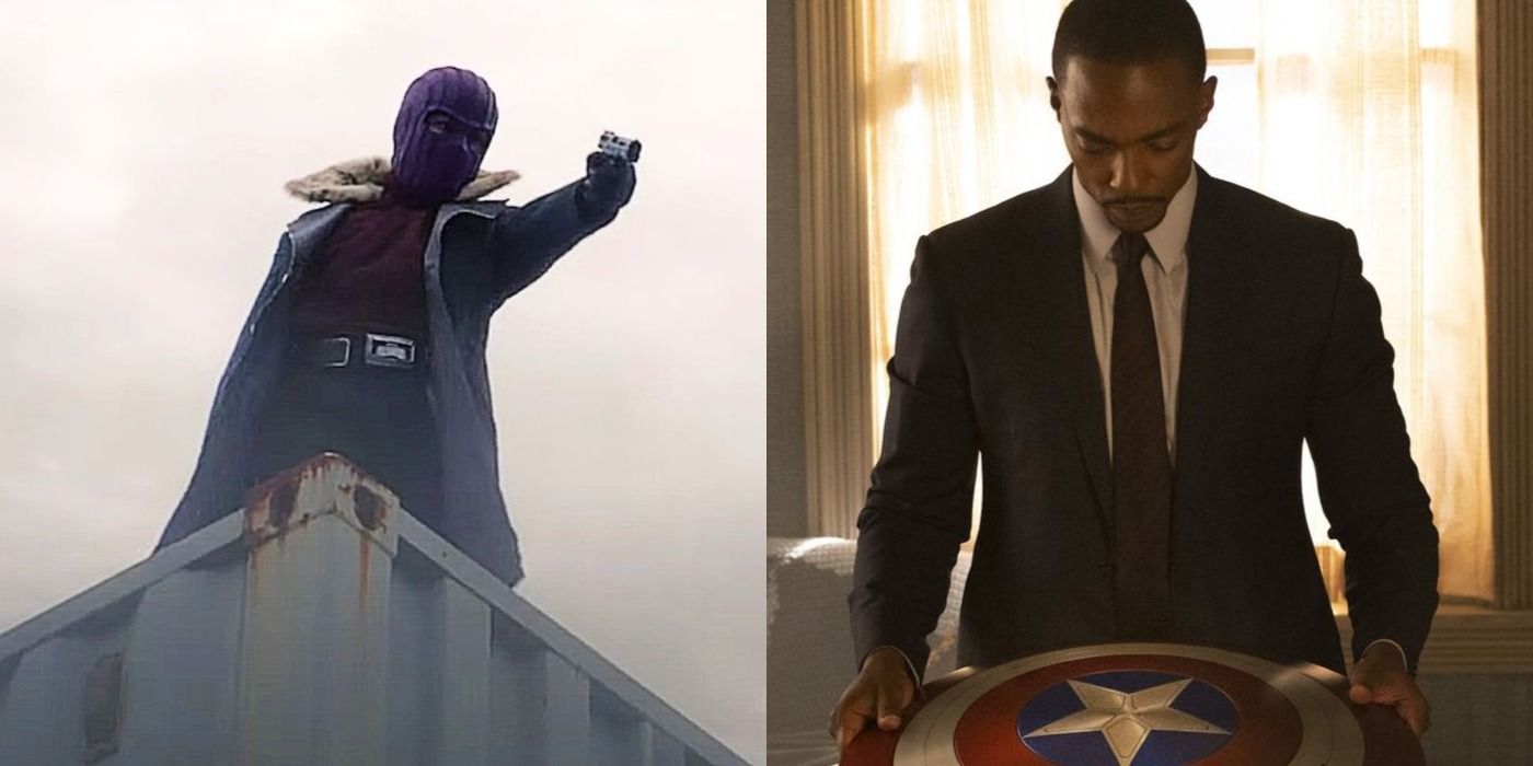 Split image of Zemo and Sam in Falcon and Winter Soldier