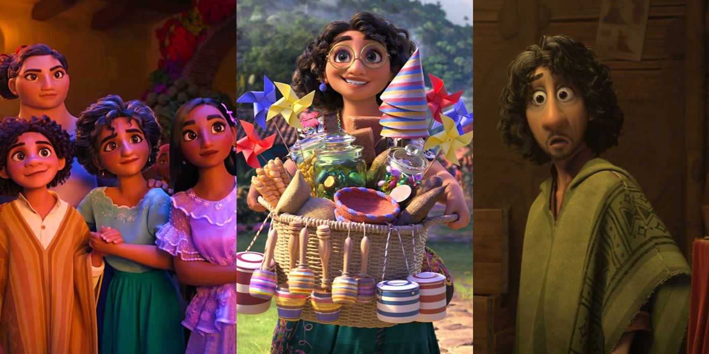 Split image of the Madrigal family, Mirabel and Bruno in Encanto feature