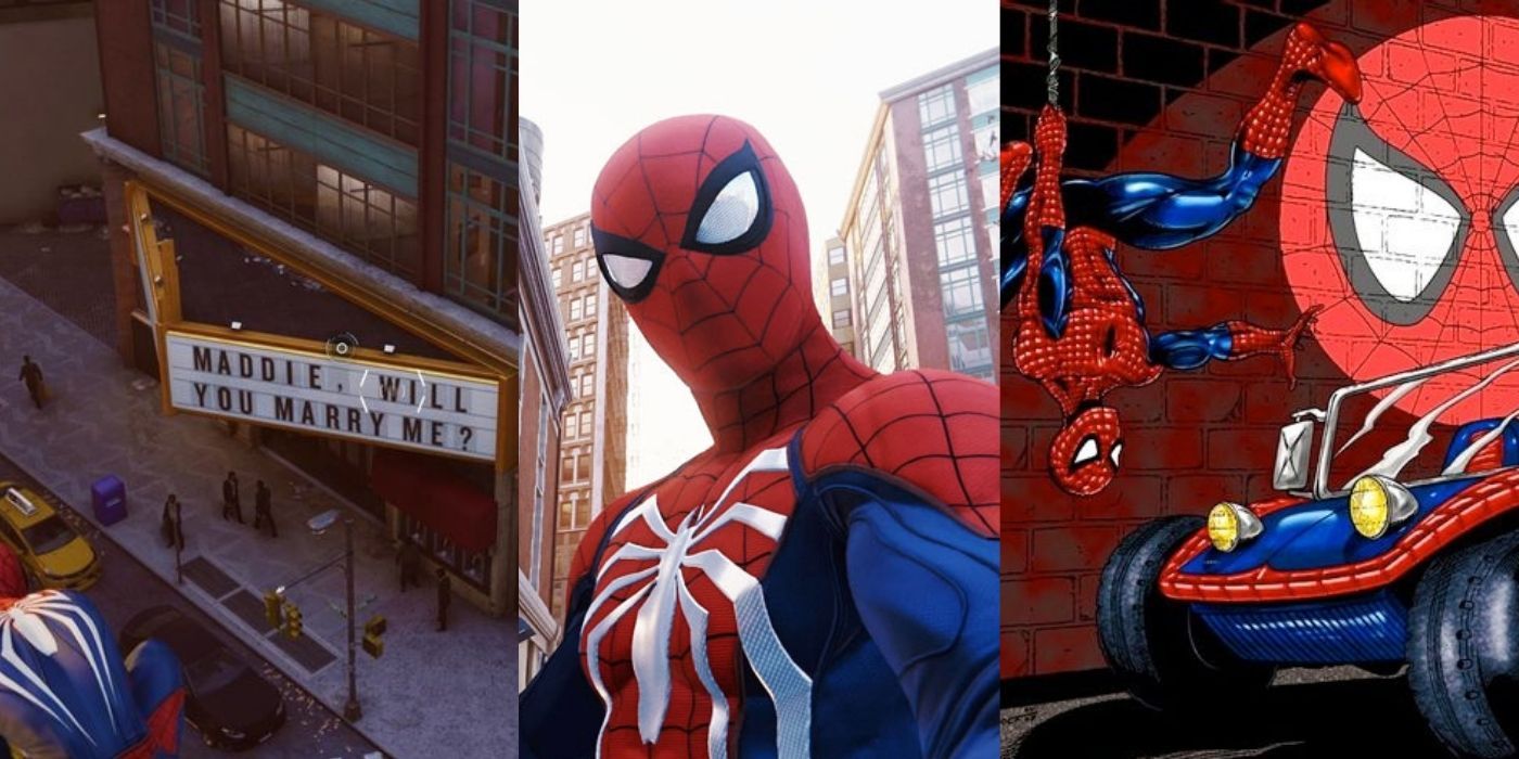 A split image of a billboard, Spider-Man taking a selfie, and Spider-Man in the cartoon
