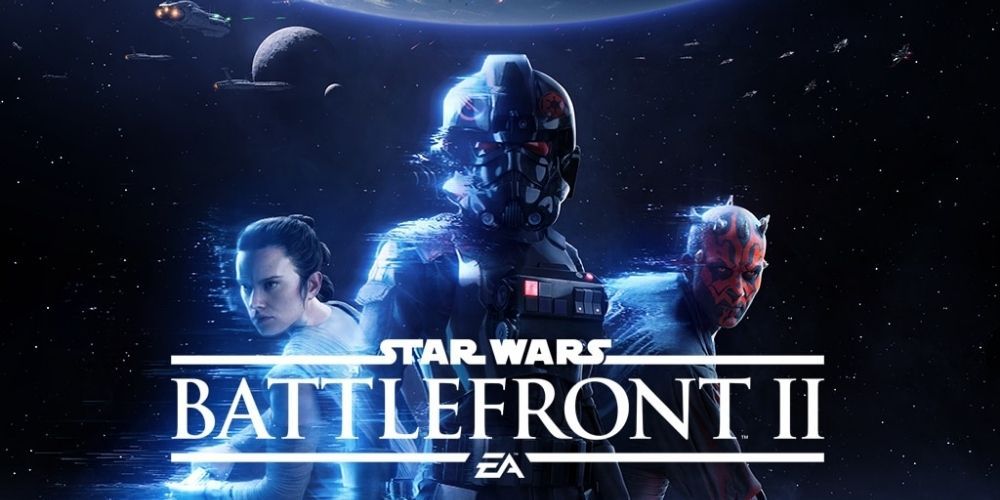 Rey and Darth Maul pose on the cover of Star Wars Battlefront 2