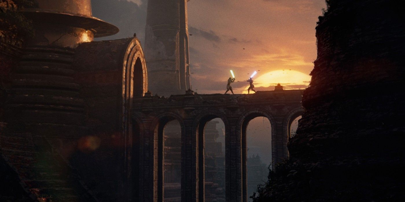 Um duelo de sabres de luz em uma captura de tela de Star Wars Eclipse